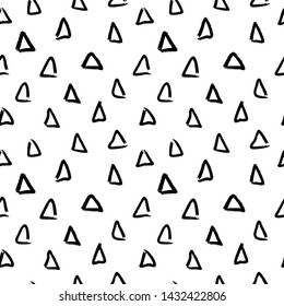 Vector abstract simple geometric seamless pattern with triangles painted with brush. Grunge texture. Paper cover, cloth, textile, fabric print.