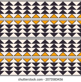 Vector abstract simple geometric triangle shape seamless pattern background. Ethnic tribal black-yellow color design. Use for fabric, textile, interior decoration elements, upholstery, wrapping.