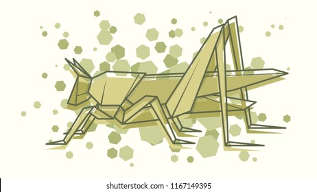 Vector abstract simple illustration drawing outline grasshopper origami.