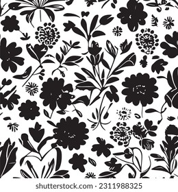 Vector abstract simple pattern for your game or background: black and white flowers