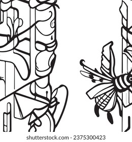 Vector abstract simple pattern for your game or background: black and white handdrawn scribbles, ideal for anti-stress coloring book, no AI