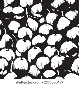 Vector abstract simple pattern for your game or background: black and white random surrealistic fruits shapes, no AI