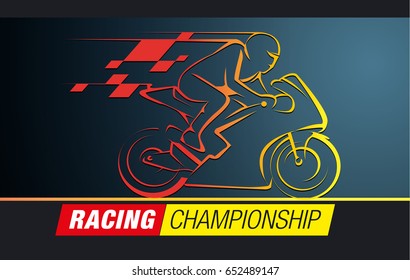 Vector abstract, simple shape modifications racers and checker flags as symbols or icons racing championship event.