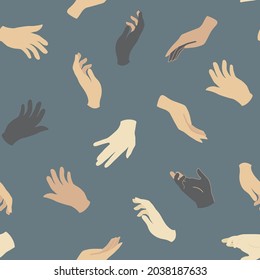 Vector Abstract Simple Shapes Hands on Dusty Navy Blue seamless pattern background. Perfect for fabric, wallpaper and scrapbooking projects.