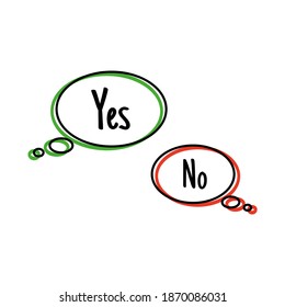 Vector of abstract simple speech bubble with yes and no . Colourful bessage bubbles with words Yes and No.