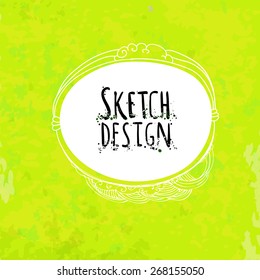 Vector abstract sketch drawing label at artistic paper. Creative decorative sticker. Textured background for banner and pages.