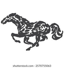 vector abstract sketch of a running horse silhouette with a very unique design but elegant and vintage style