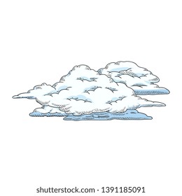 Vector abstract sky clouds sketch icon set. Natural phenomenon symbol, handdrawn sign of cloud computing technologies, weather and climate forecast. Isolated illustration