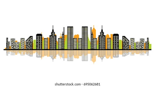 vector abstract skyline with reflection. modern cityscape illustration