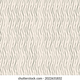Vector abstract small curve wavy line strokes seamless pattern random green on white cream color background. Use for fabric, textile, interior decoration elements, packaging, upholstery, wrapping.