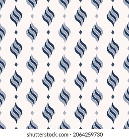 Vector abstract small wavy line grid in diamond or rhombus shape seamless background. Blue color pattern design. Use for fabric, textile, interior decoration elements, upholstery, wrapping.