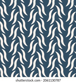 Vector abstracto color crema blanco pequeño línea ondulada diseño de patrones sin fisuras sobre fondo azul. Para tela, textil, elementos de decoración interior, tapicería, envoltura.