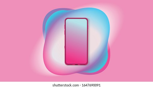 Vector abstract smartphone template in blue and pink colors, mobile phone with gradient blank screen, device mockup