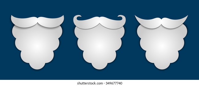 Vector abstract snow paper Santa's beard with shadows 3 in 1 on blue background. Vector illustration