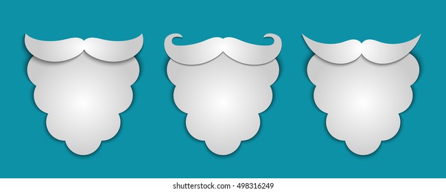 Vector abstract snow paper Santa's beard with shadows 3 in 1 on cyan background. Vector illustration