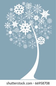 vector abstract snow tree with snowflakes