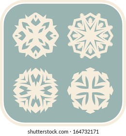 Vector abstract snowflakes collection, isolated on colored background with frame
