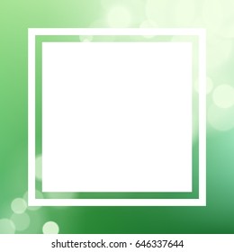 Vector abstract soft colored blurred background for design. Calm pastel fond. Cool neutral green bokeh backdrop. White frame. Square.