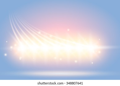 Vector abstract soft lights background. Golden lights and sparks on blue and pink colors. Glow place for you message.