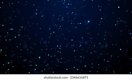 Vector abstract space dust. Magic snow on blue background. Dust particles with bokeh effect. Flying glitter dots in infinite. Starfall in the sky.