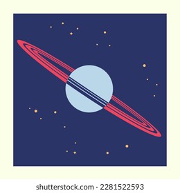 Vector abstract space illustration with planet in galaxy. Trendy hand-drawn vector flat cartoon illustration.