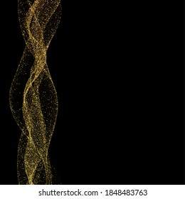 vector abstract sparkling golden confetti shiny glitter textured wave isolated on dark transparent background