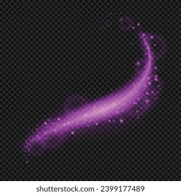 Vector abstract sparkling purple waves on tranparent background.