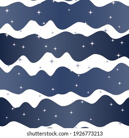 Vector Abstract Sparkling Sky Wavy Stripes in Navy Blue and White seamless pattern background. Perfect for fabric, wallpaper and scrapbooking projects.