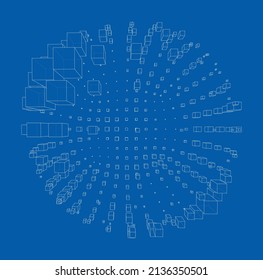 Vector abstract sphere background. Vector rendering of 3d. Wire-frame style