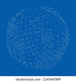 Vector abstract sphere background. Vector rendering of 3d. Wire-frame style