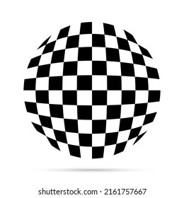 Esfera abstracta vectorial de rectángulos blancos y negros. Textura geométrica de tablero de ajedrez.