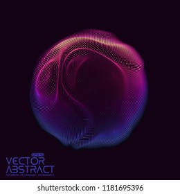 Vector abstract sphere of particles, points array. Futuristic vector illustration. Technology digital splash or explosion of data points. Spherical waveform. Cyber UI or HUD element