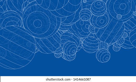 Vector abstract spheres background. Vector rendering of 3d. Wire-frame style
