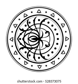 Vector of Abstract Spider. Line art. Black and white. Doodle vector illustration. Decorative. Stylized. Cute ornate zentangle spider for children or for adult anti stress coloring book. Tattoo.