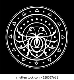 Vector of Abstract Spider. Line art. Black and white. Doodle vector illustration. Decorative. Stylized. Spider. White Spider. Virus. White Spider isolated on a black background