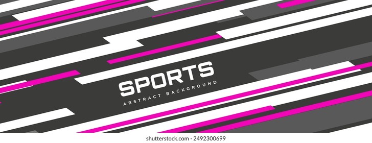 Vector abstract sports background. Grey modern sports banner design with diagonal pnk and white lines. Vector illustration