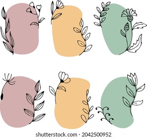 Vector, abstract spots and flowers in doodle sketch style. Design element,clipart.