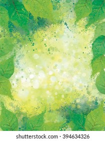 Vector abstract, spring, green leaves frame, spring background.