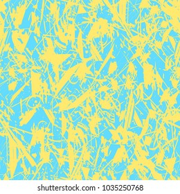 Vector abstract spring or summer background. Grunge seamless pattern. Blue and yellow. Abstract vector layer for creating textures and surfaces. The surface of the old wall. Wiped, worn surface Eps 10