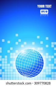 Vector : Abstract square blocks with world on blue background