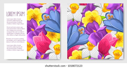 Vector abstract square colorful banner or invitation cards with spring flowers,horizontal advertising business banner layout template for website design. Banner with floral background