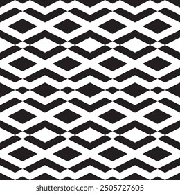 Vector abstract square geometric seamless black and white line diamonds rhombus pattern or texture. 