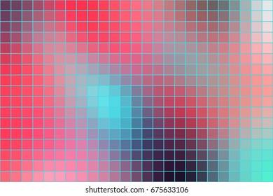 Vector abstract square mosaic pink and blue tile background, horizontal format.
