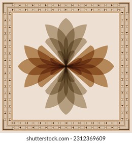 vector abstract square pattern, silk scarf design, fashion textile ornament Bandanna shawl, tablecloth fabric print, silk neck scarf, leaf brown and light brown color.