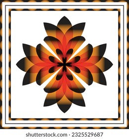 vector abstract square pattern, silk scarf design, fashion textile ornament Bandanna shawl, tablecloth fabric print, silk neck scarf, flower and light orange and black border color.