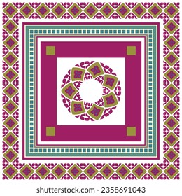 vector abstract square pattern, silk scarf design, fashion textile ornament Bandanna shawl, tablecloth fabric print, silk neck scarf,sealing, tile, floor tile, farsealing, texture, circle.