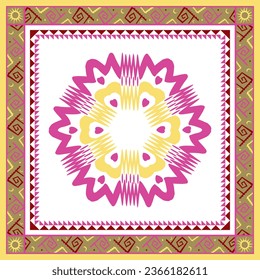 vector abstract square pattern, silk scarf design, fashion textile ornament Bandanna shawl, tablecloth fabric print, silk neck scarf,sealing, tile, floor tile, farsealing, texture, circle.