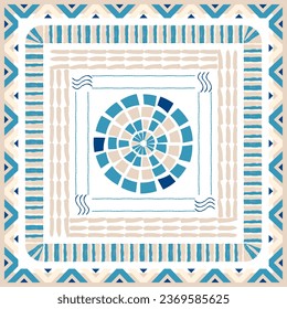 vector abstract square pattern, silk scarf design, fashion textile ornament Bandanna shawl, tablecloth fabric print, silk neck scarf,sealing, tile, floor tile, farsealing, texture, circle.