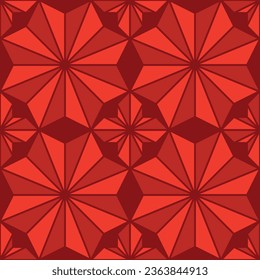 Vector abstract square seamless pattern of red hue triangular geometric stars.