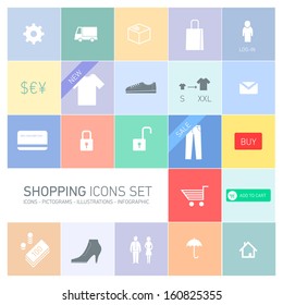 Vector abstract squares background illustration with icons, typography and pictograms of shopping | ready to place your content